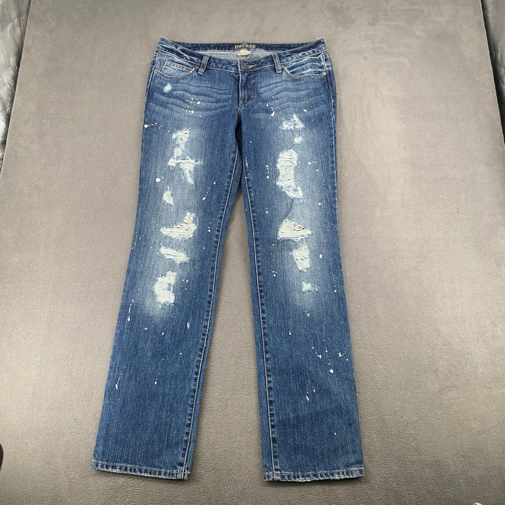 Decree Distressed Paint Splatter Straight Leg Jeans Blue Denim Mens 33x32 Sz 11